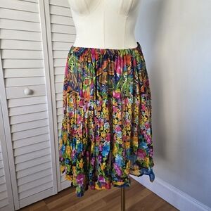 Speed Limit Boho Neon Floral Midi Skirt Sz M 90s Y2K‎ Tropical Festival Hawaiian